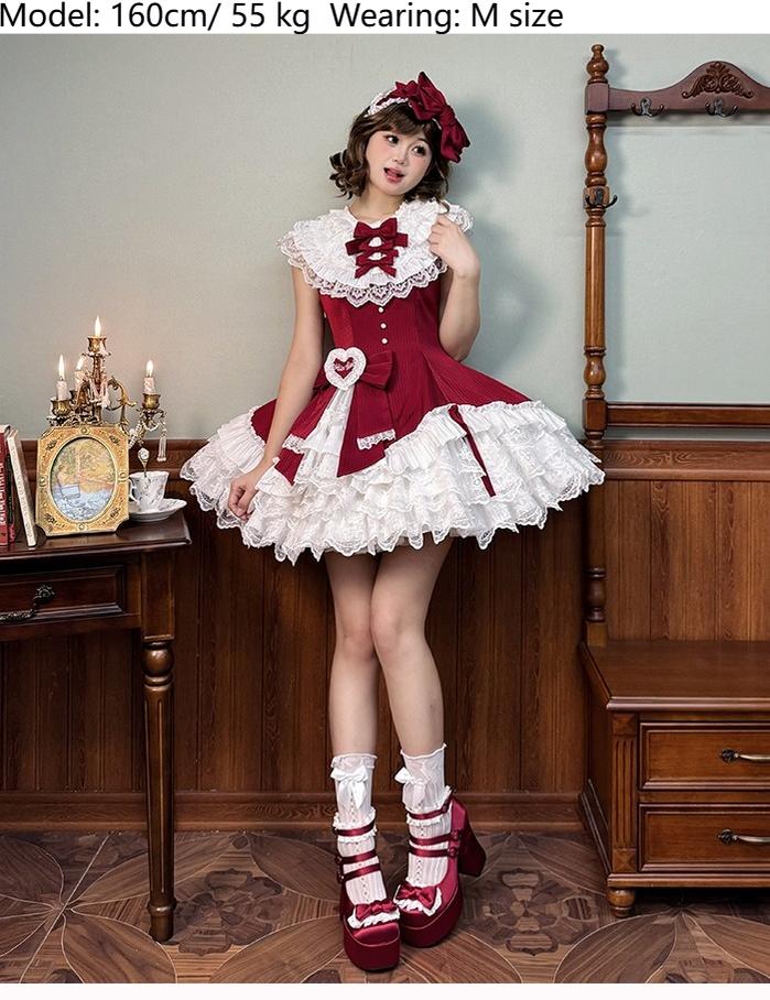Alice Girl~Arrogant Miss~Sweet Lolita Jumper Dress with Tiered Lace Dress 41484:699976