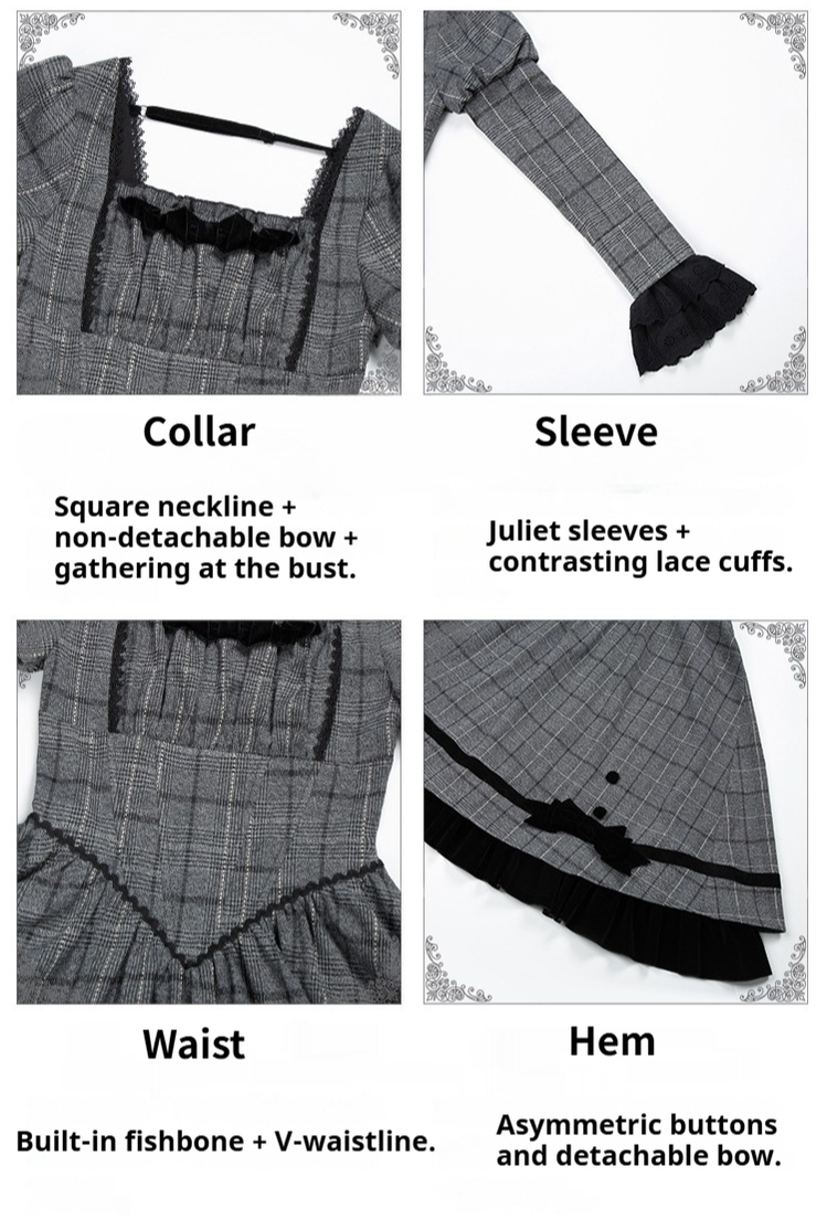 With PUJI - Yesterday's Epistle - Winter Classic Lolita Plaid Dress Set, Fishbone Waist 44227:800104