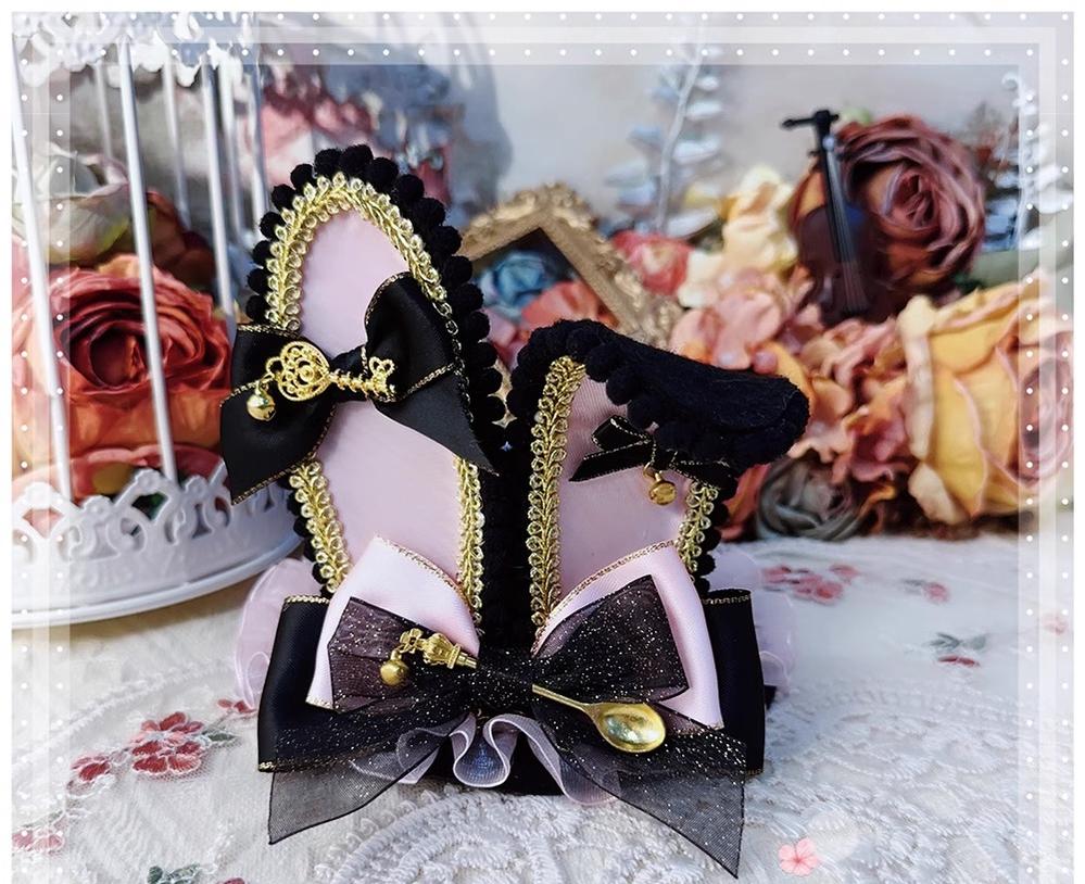 Menglu - Lolita Top Hat Rabbit Ear Bow Lolita Headdress Multicolors Black gold pink