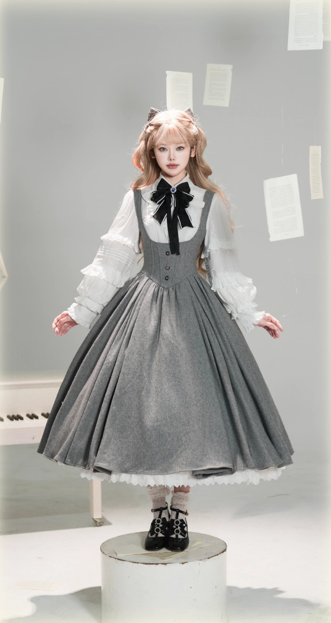 Wand Not for Your Lover - Wool Classic Lolita Bust Supporting JSK, Embroidered Shirt