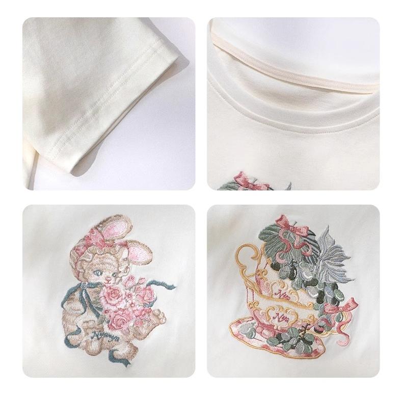 (BFM)NyaNya~Four Seasons Collection~Sweet Lolita T-shirt Summer Loose Fit Embroidered T-shirt 36754:527540
