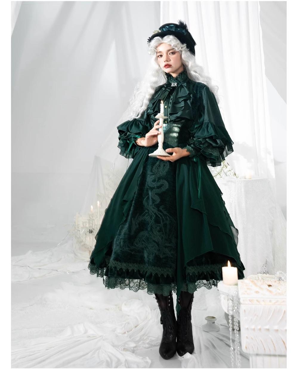 ZJstory~Dragon Bone Cemetery~Gothic Lolita JSK Set with Dragon and Snake Skeleton Embroidery 42699:750638