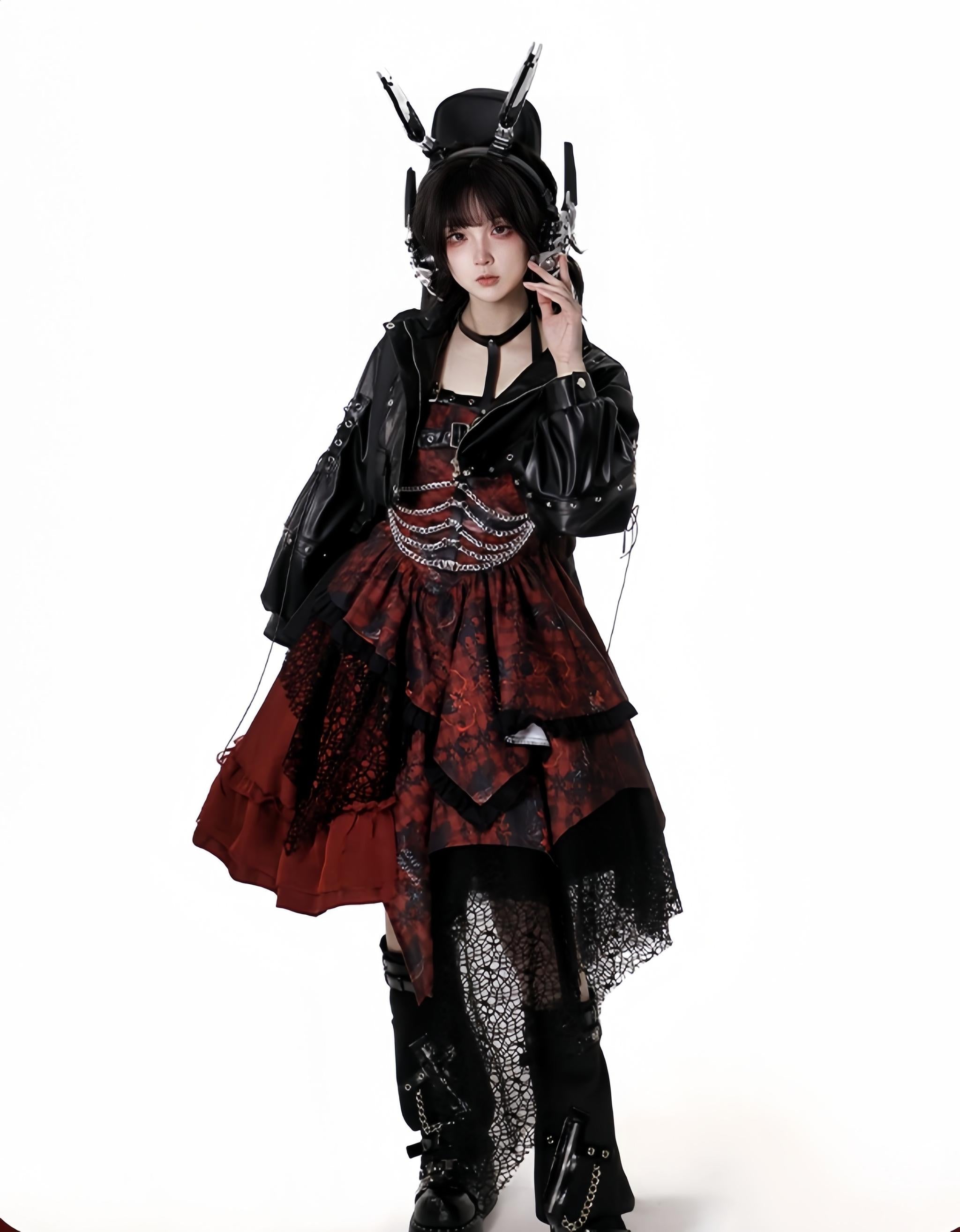 Bleeding Strawberry - Gothic Lolita JSK Dress With Jacket/Rib Chain Accessory