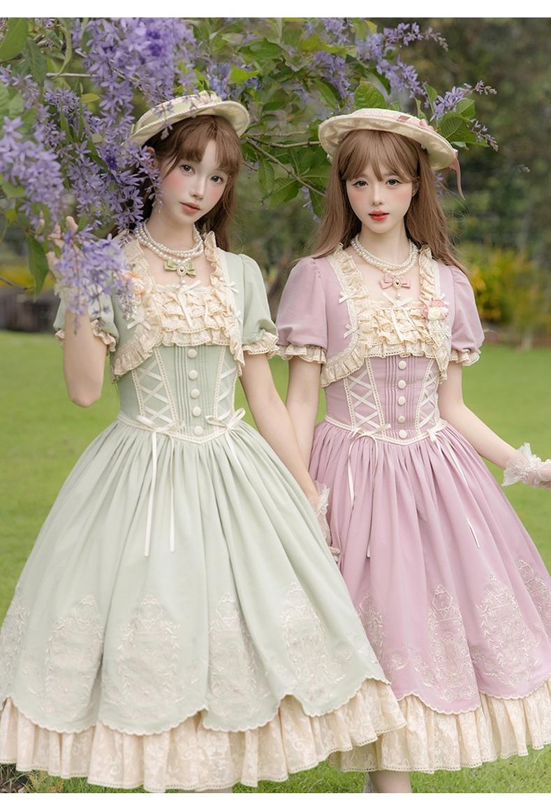 Amber Realm - Dream Strings - Embroidered Classic Lolita OP Dress, Princess Sleeves