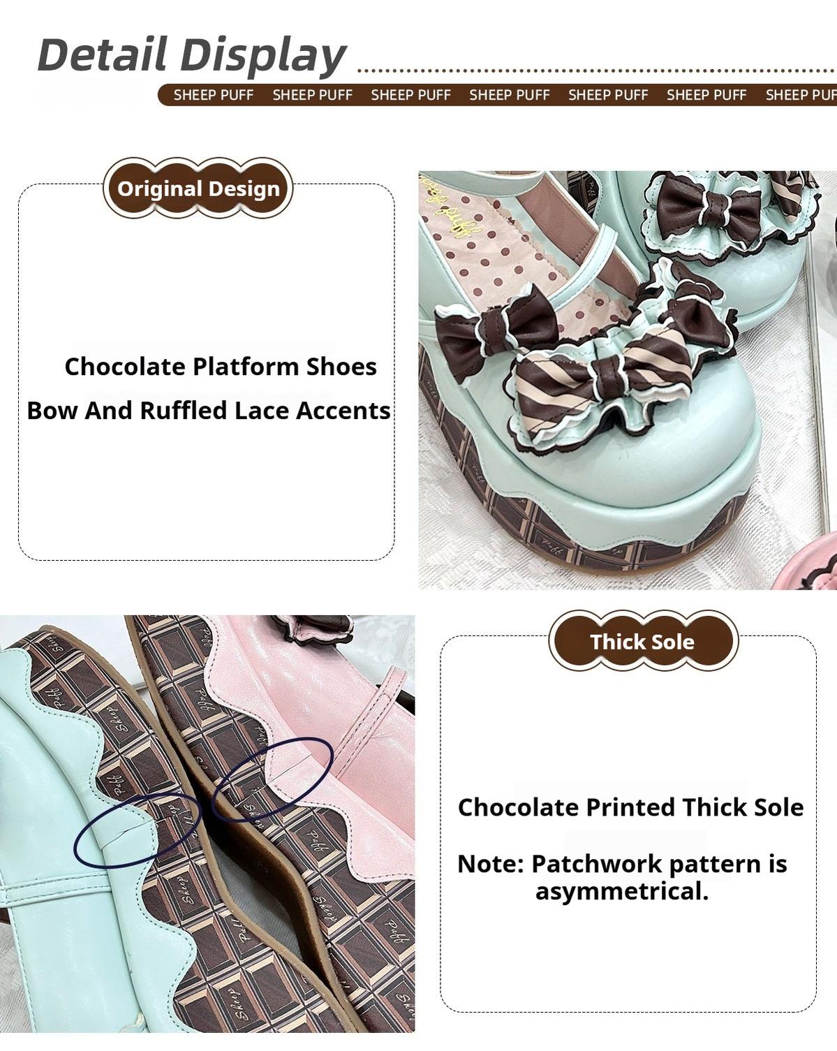 Sheep Puff~Chocolate Sponge Cake~Sweet Lolita Thick-Sole Shoes with Printed Platform 42507:742905