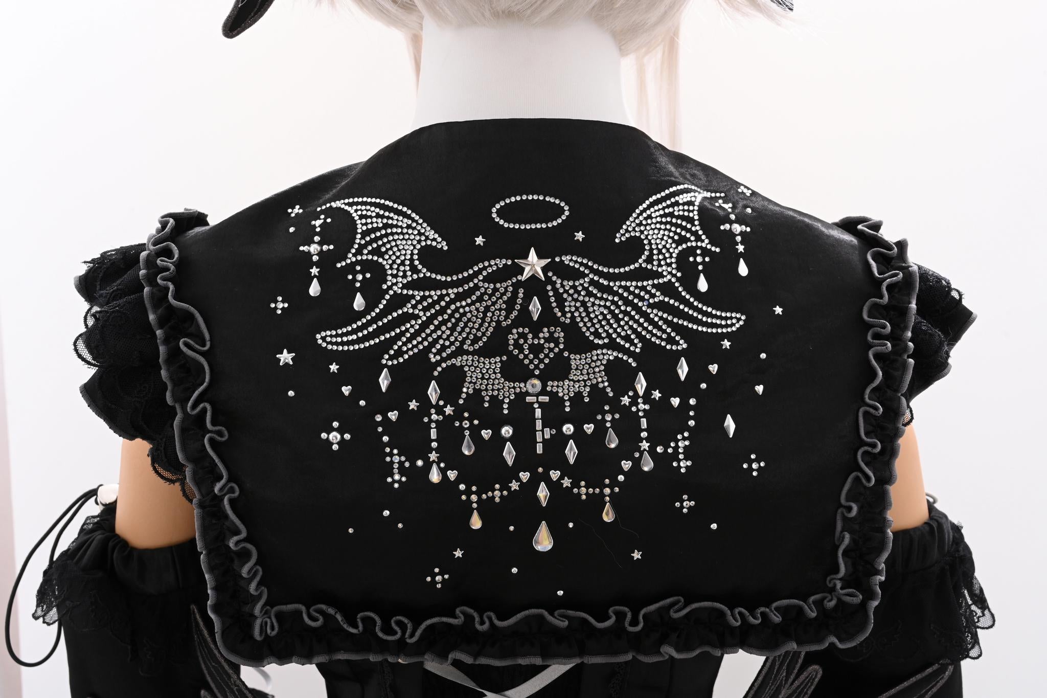 LustrE - Metallic Angel Black - Gothic Lolita Rhinestone Top & Ruffled Skirt Set 43991:791062