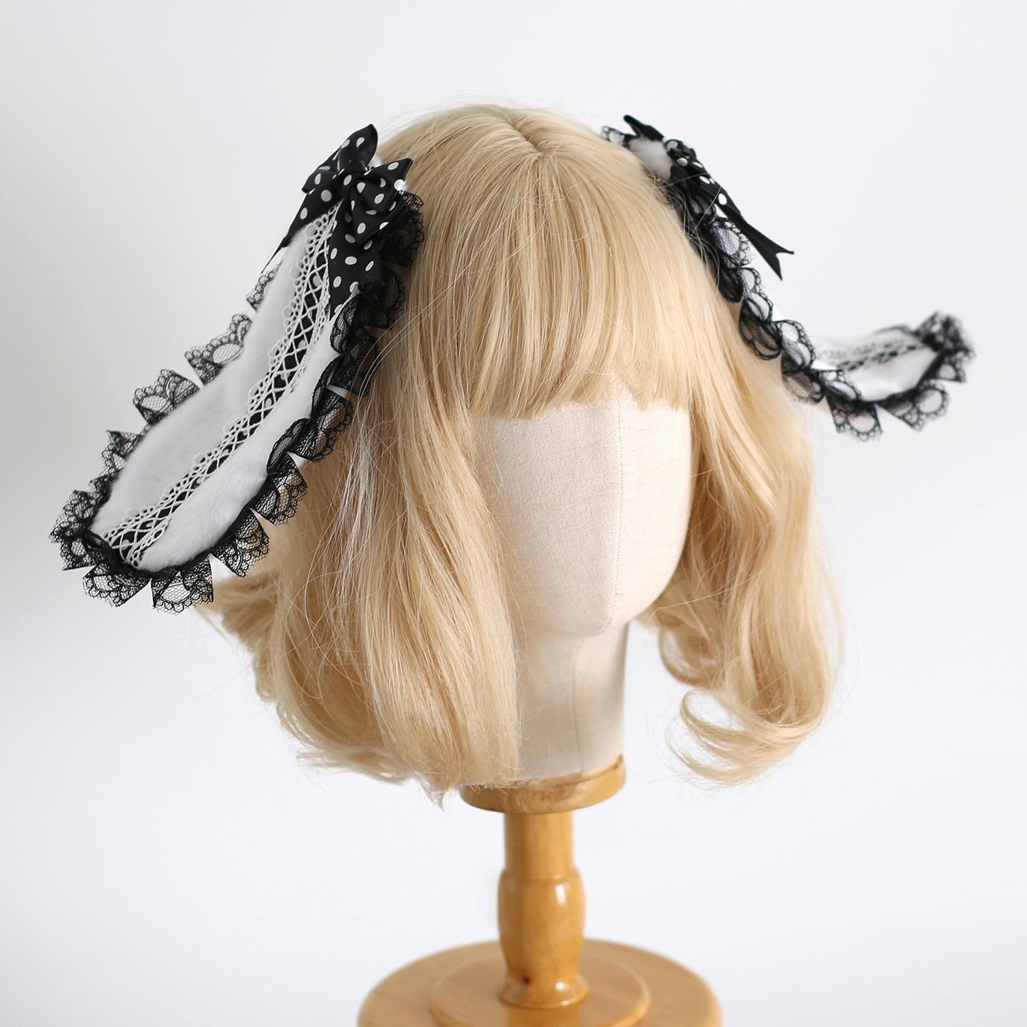 Xiaogui - Polka Dot Lolita Headdress, Detachable Bunny Ear 44136:796633