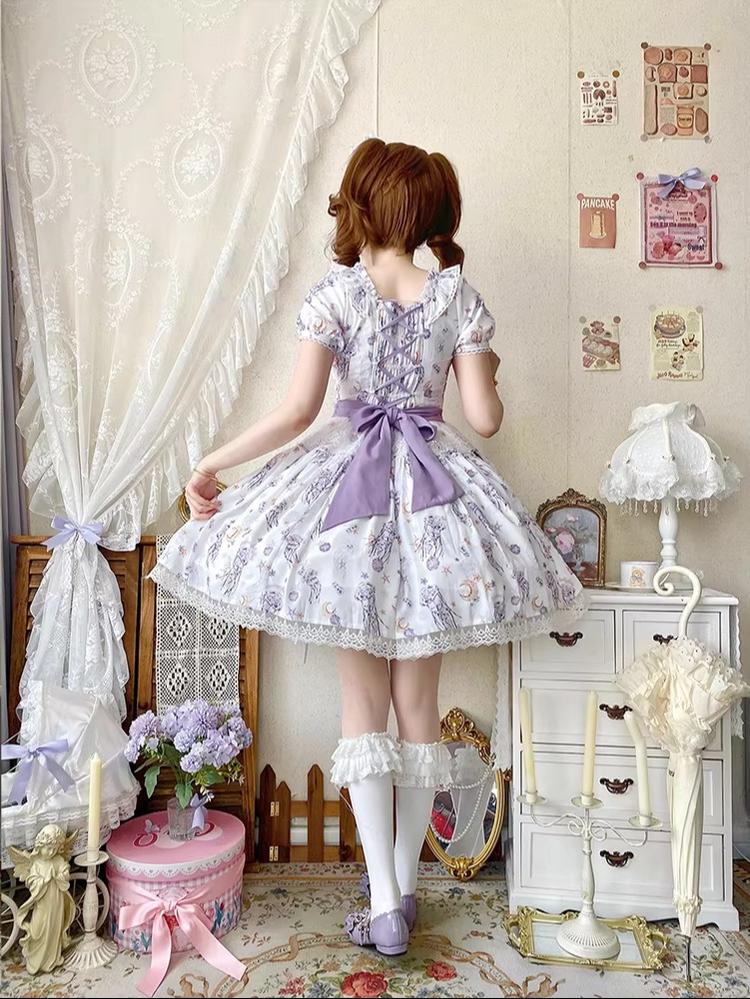 Starry Jellyfish - Printed Classic Lolita JSK Dress, Short Sleeve OP