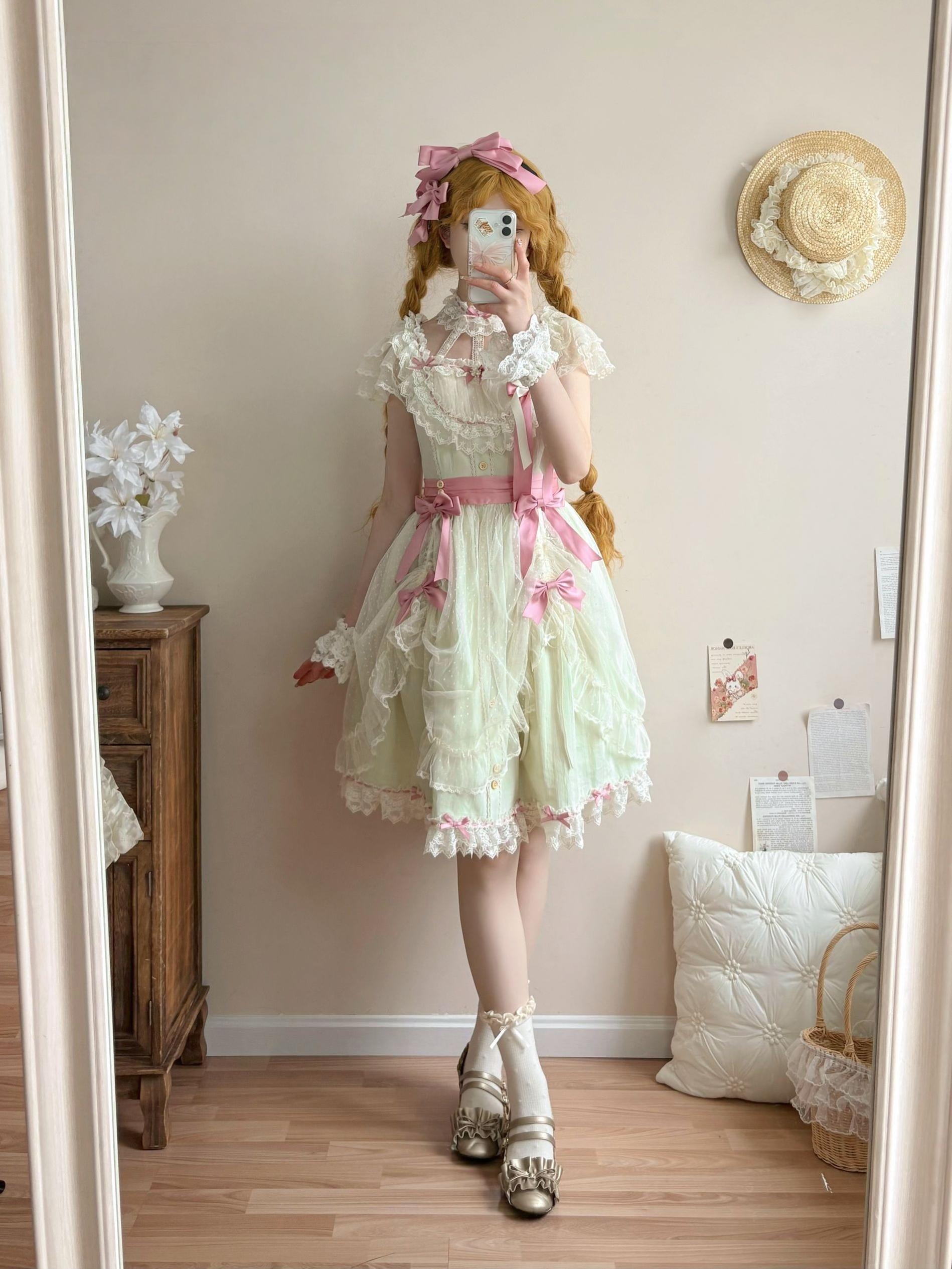 Uncle's Workshop - Fluttering Cherry Spring Strings - Cotton Sweet Lolita JSK Dress 42196:776807