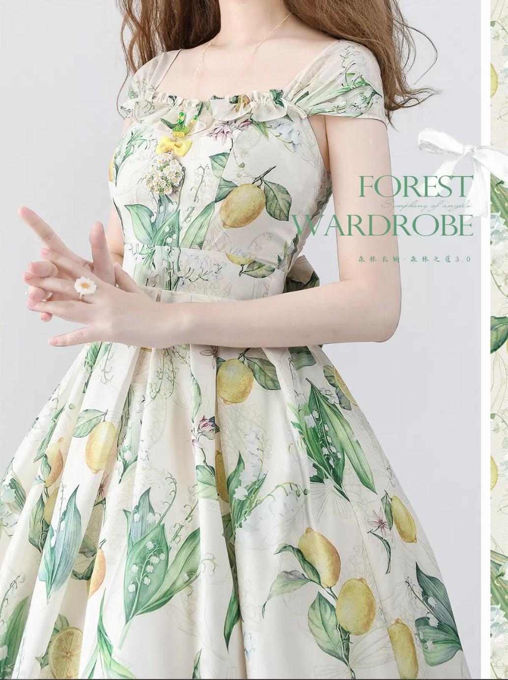 Forest Wardrobe - Forest Basket 3.0 - Vintage Lolita JSK Dress Summer Thin Dress S bell lemon painted book