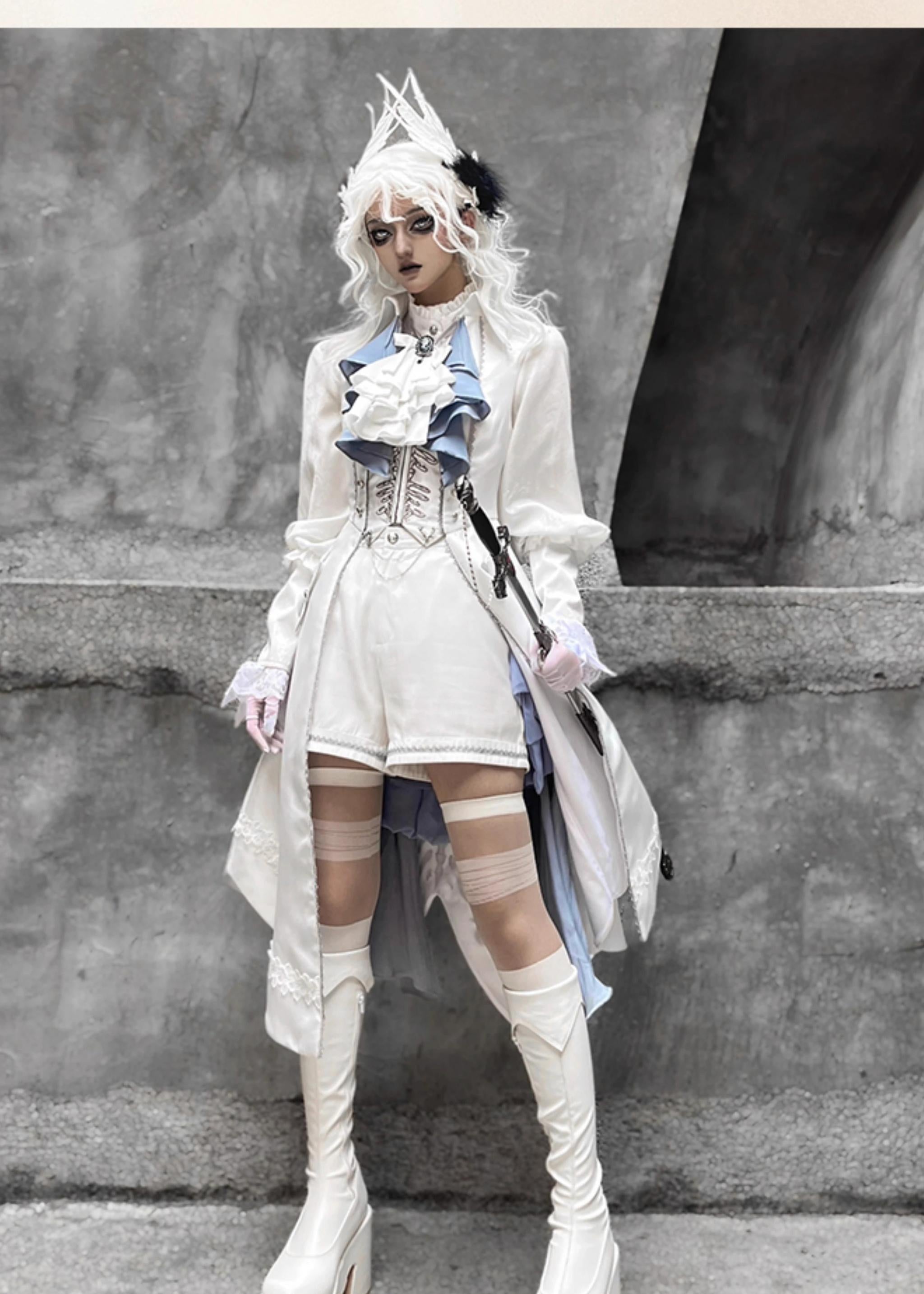 Forest Fluorescent Carps - Crumbling Skeleton - Ouji Lolita Vest Fishbone Embroidery Prince Pants Suits