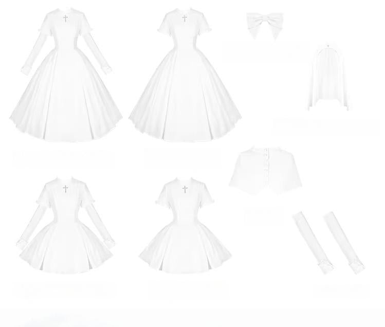 Nihil - Gothic Nun Lolita OP Dress, Irregular Hem Cape 44717:820417