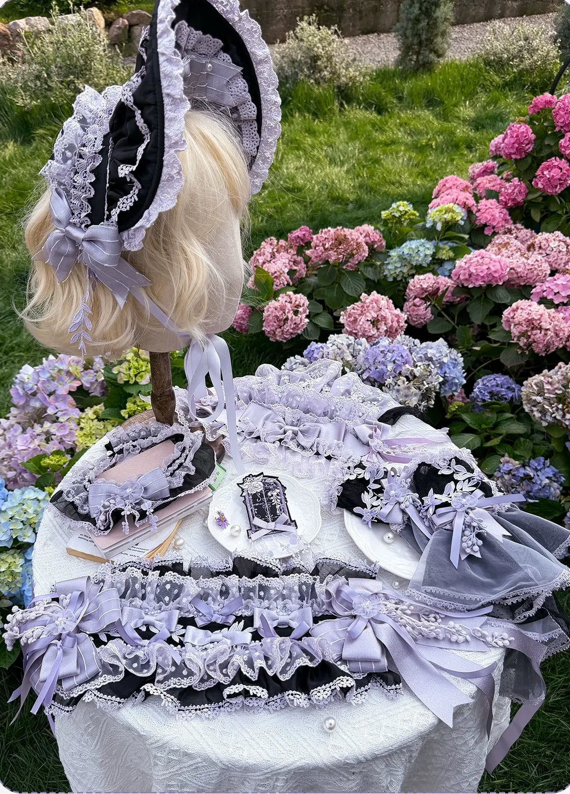 Wisteria Courtyard - Dreamy Purple Brooch and Headdress, Wisteria Accent