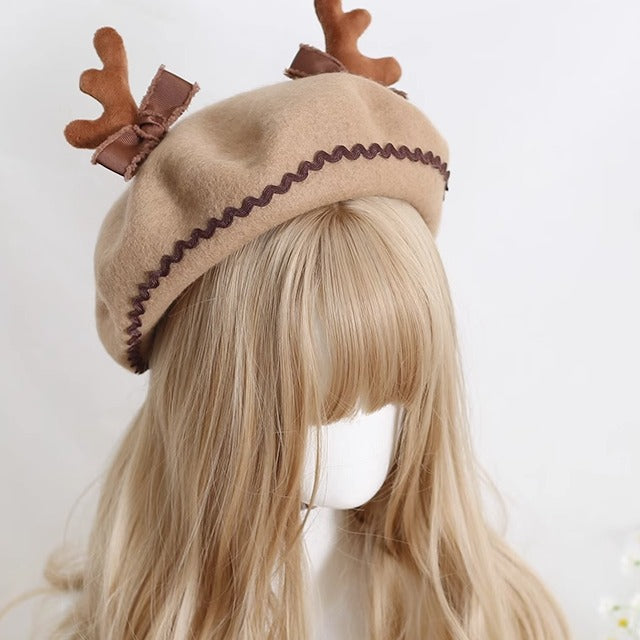 Xiaogui - Sweet Lolita Wool Deer Horn Christmas Beret