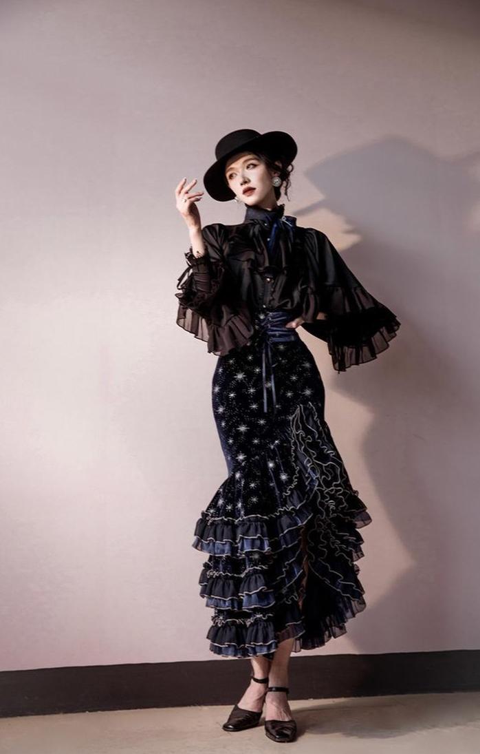 Atlantis - Gorgerous Classic Lolita Star Velvet JSK & Corset Skirt Set 45514:852599