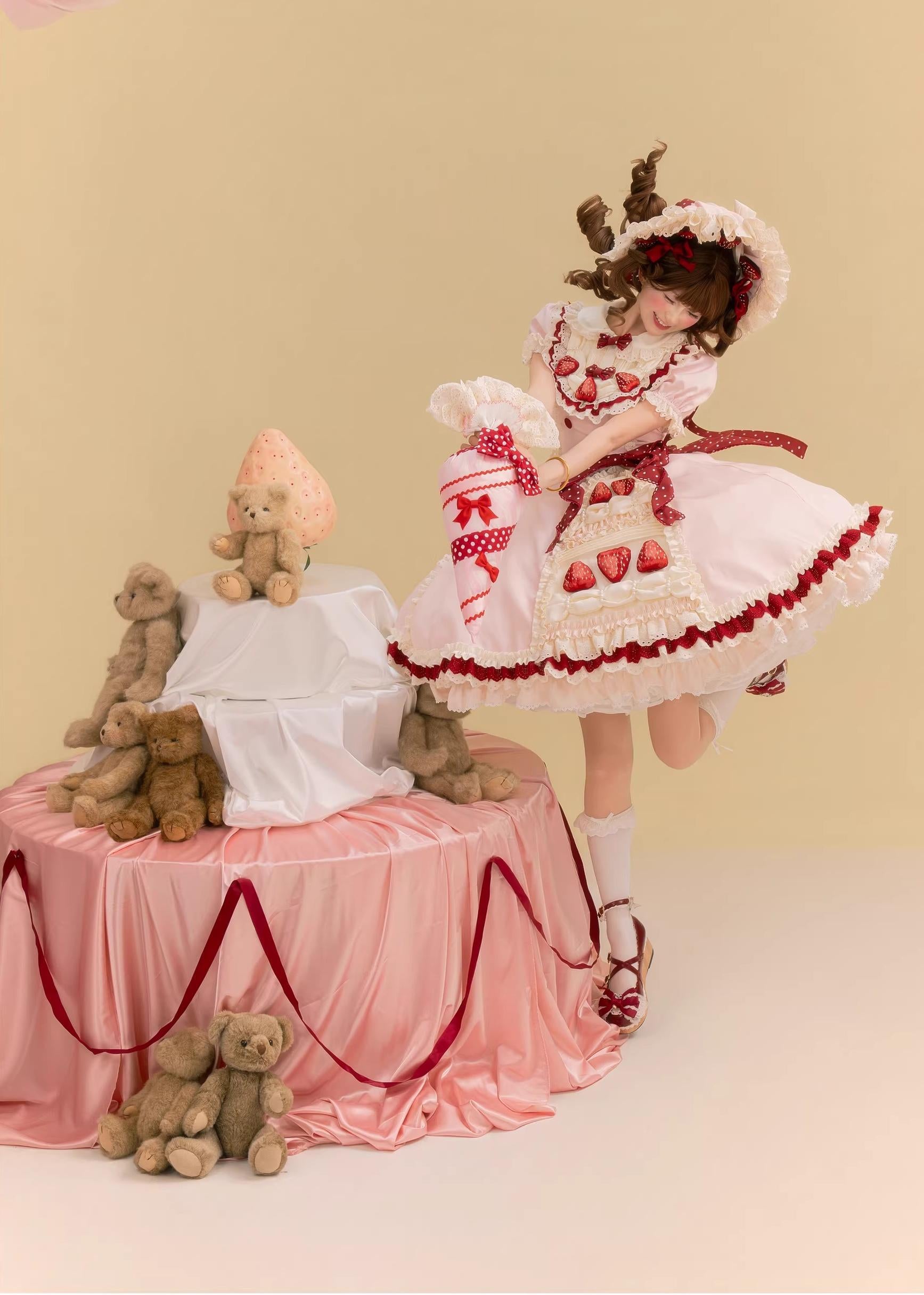 Strawberry Cake - Old School Lolita Dress, Detachable Sleeves 44451:808844