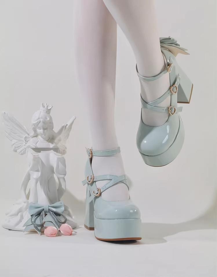 Whispering Tulip - Classic Lolita Heel Shoes, Detachable Tulip Bow 44633:816561