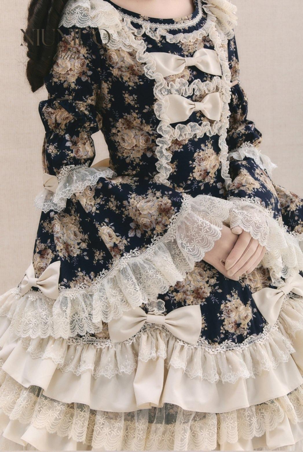 Diana Rose Wall - Old School Lolita Rose Print OP Dress, Side Zipper 44903:827534