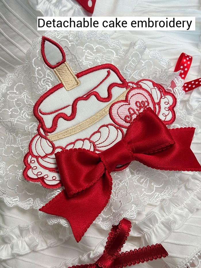 Shuang Sheng Xiao Xiong - Bite The Cake - Sweet Lolita Dress, Red & White Polka Dots 43600:780778