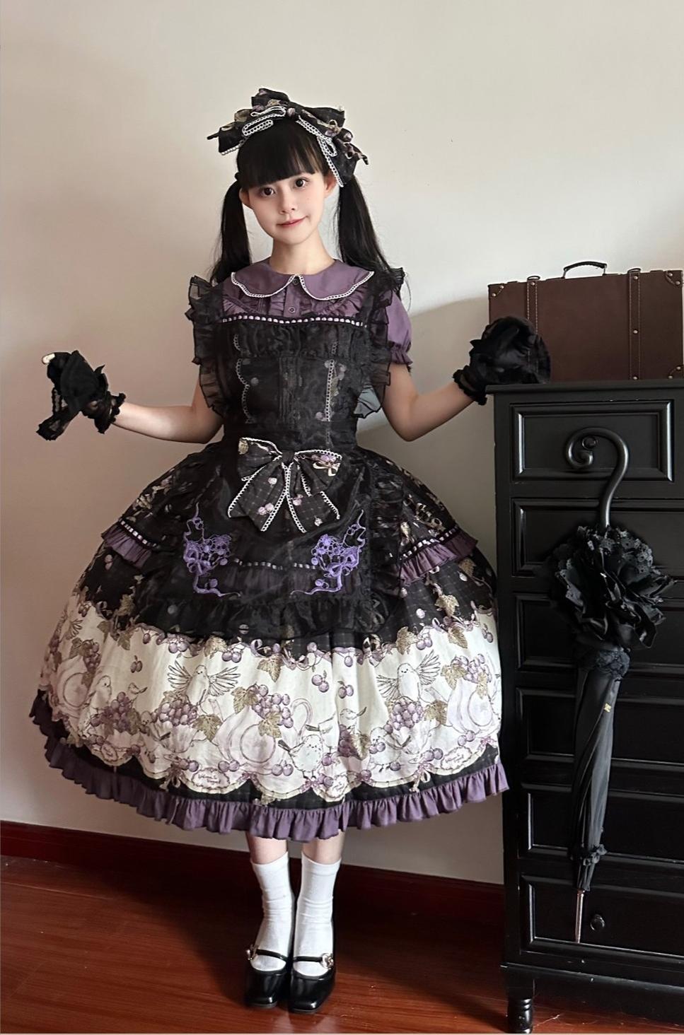 Grape Season - Cotton Classic Lolita Grape Printed OP & JSK Dress 45609:855223