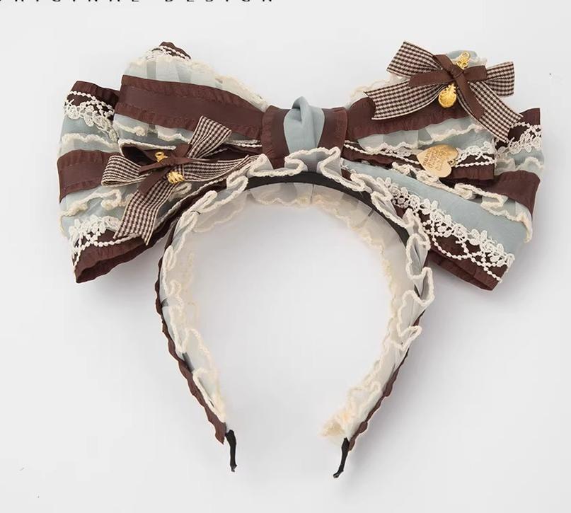 Mint Chocolate Puff - Lolita Cake Inspired Mini Top Hat, Large Bow KC Mint Chocolate - Big Bow KC