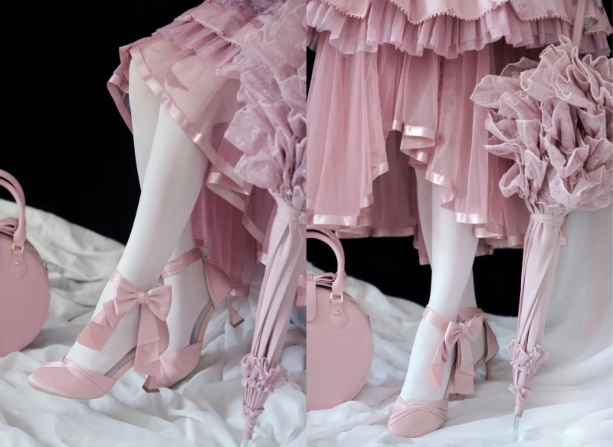 Coronation - Classic Lolita Wine Glass Shaped Heels Shoes, Detachable Bow 45310:844331