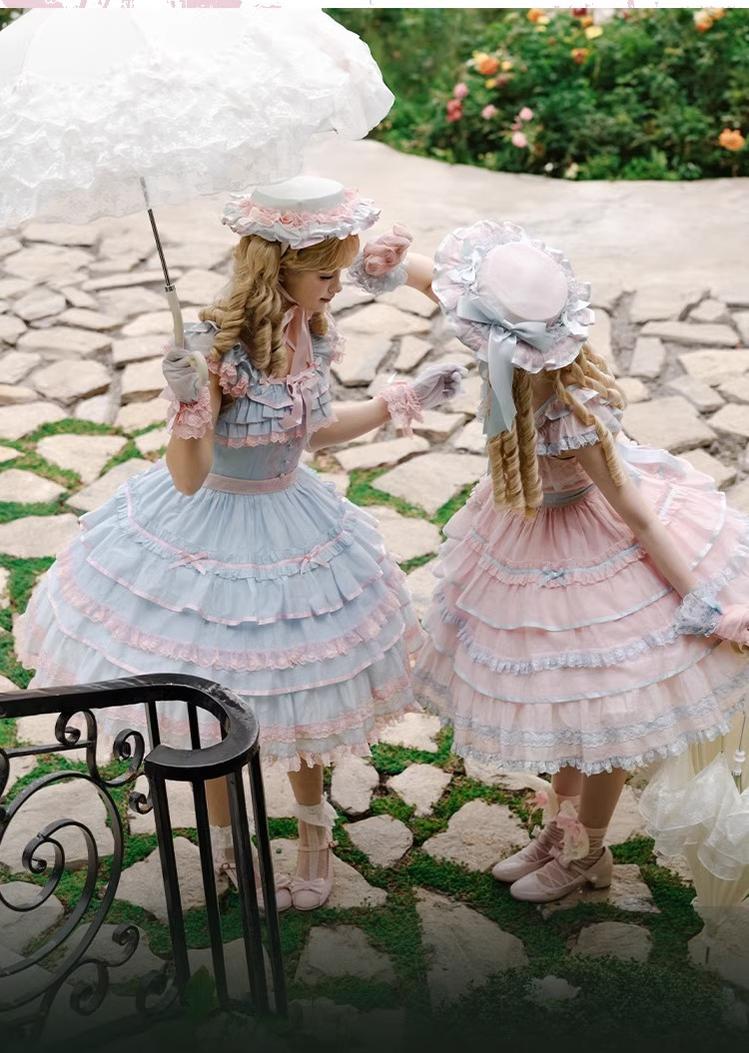 The Seventh Doll - Summer Evening Banquet - Sweet Lolita JSK with Tiered Ruffle Design and Hat 42722:750911
