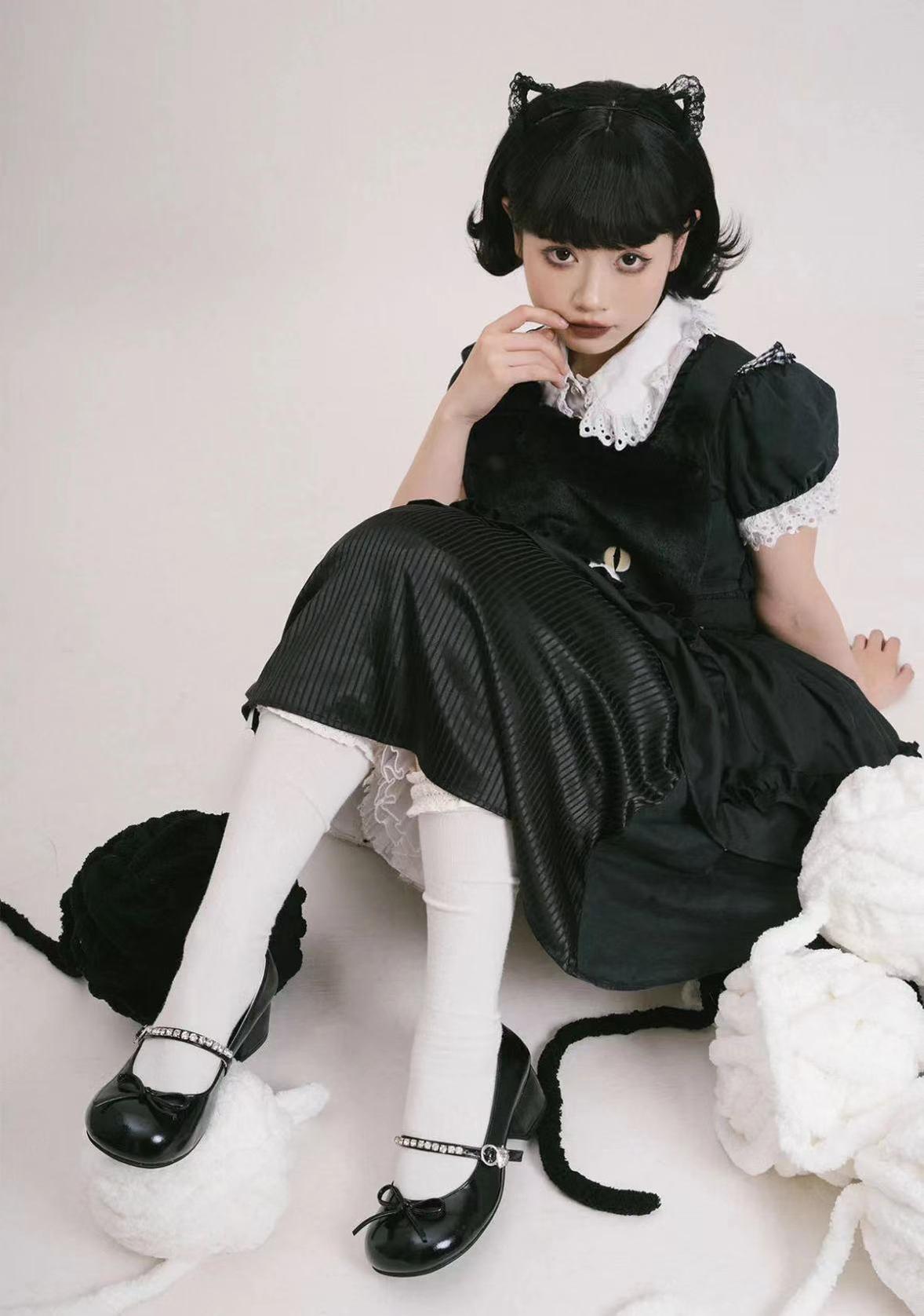 Sheep Puff~Small Berry~Kawaii Lolita Shoes Mid Heel PU Shoe   