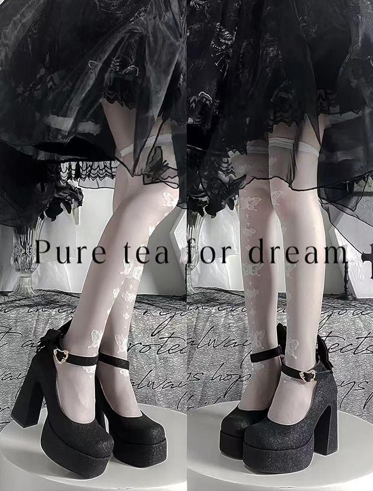 Pure Tea For Dream~Untouchable Butterfly~Elegant Lolita Heels Lolita Shoes PU Shining Platform 32642:388814