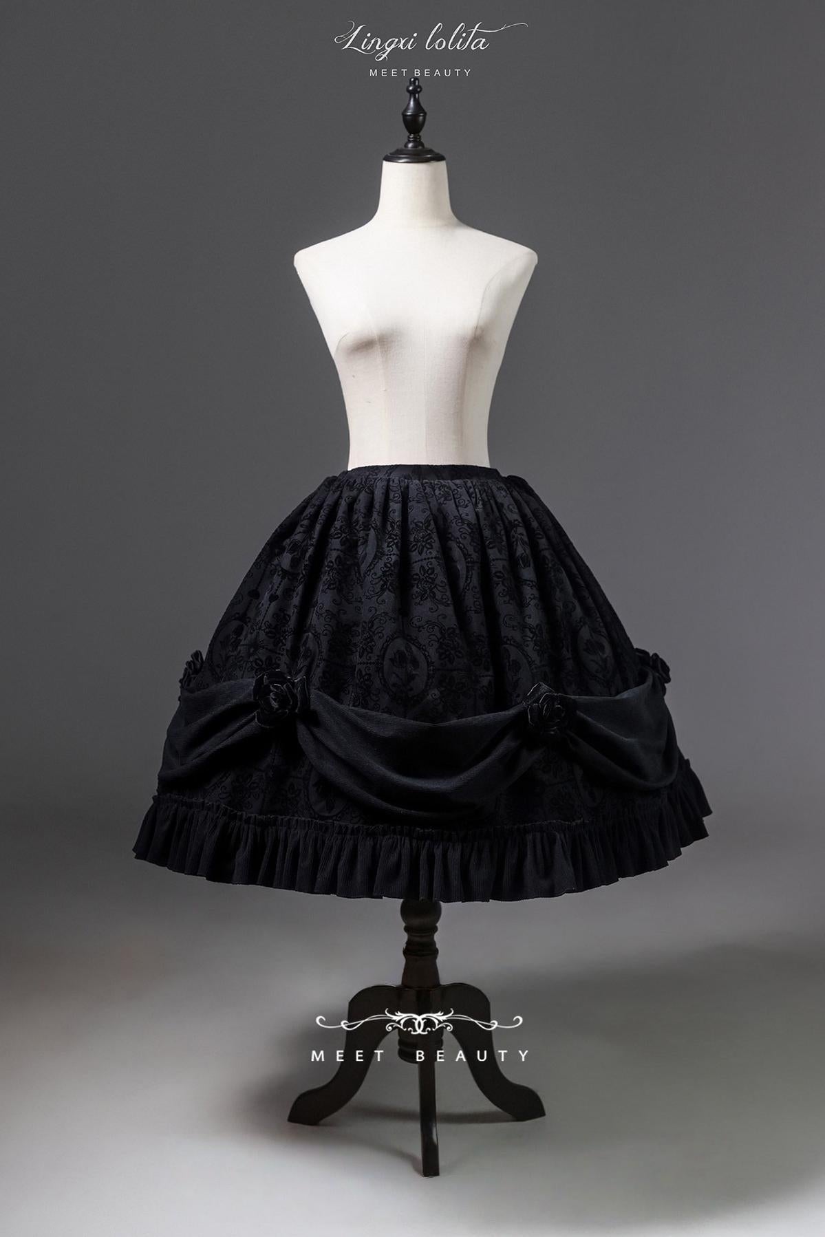Midnight in Versailles - Gothic Lolita Hime Sleeve Blouse & Floral Skirt (2XL L M S XL) 44495:810624