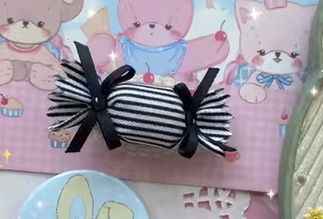 Bear Doll - Augustina - Sweet Lolita Candy Hair Clip and Brooch black striped barrette