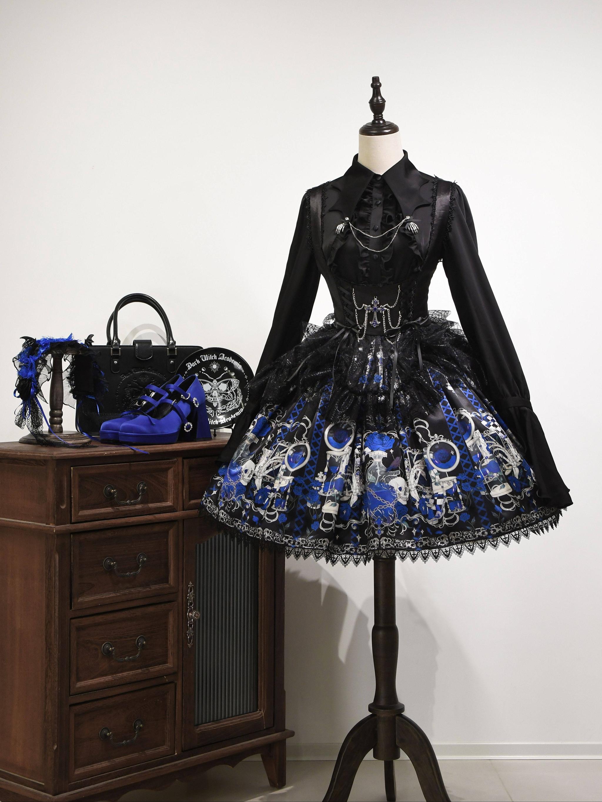 Blood Research Lab - Gothic Lolita JSK Dress, Rose & Skull Print 44449:809020