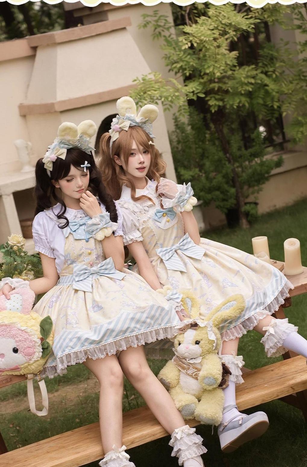 Star Gummies - IP Collaboration Sweet Lolita Dress, Bunny Print & Lace 44608:830641