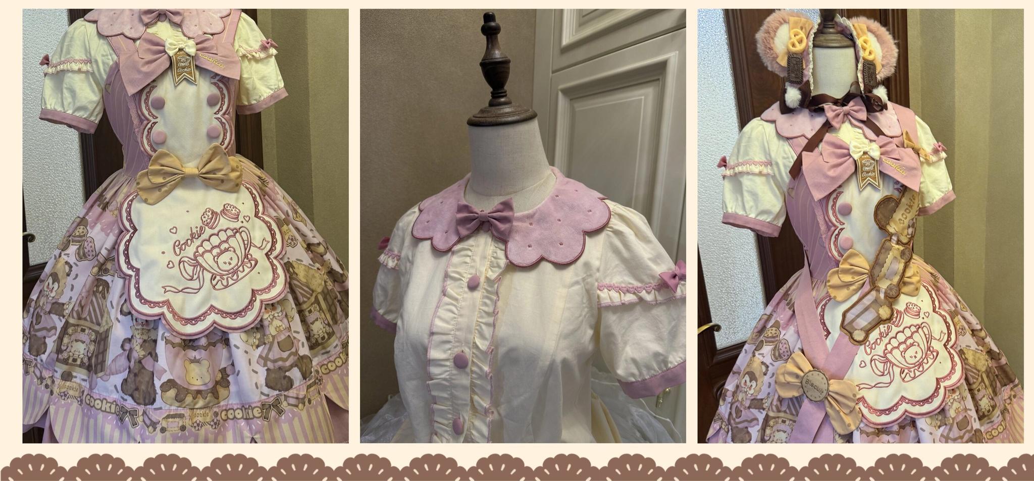 Bear Biscuit SP - Kawaii Lolita Bear Printed Dress Set with Bows
