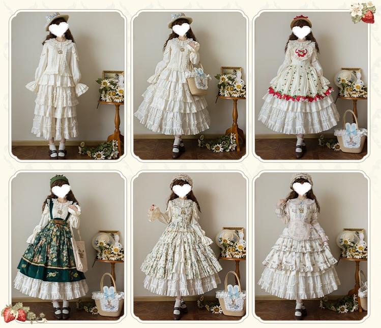 Honey Machine - Sweetheart Rabbit Berry - Country Lolita Ivory Blouse, Underskirt & Apron 44138:796224