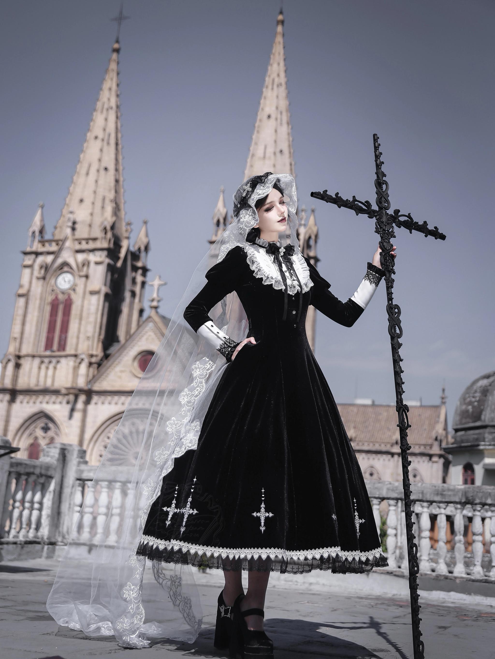 Cross Craft - Ten-Panel Cut Gothic Lolita OP, Embroidered Crosses 44402:806600