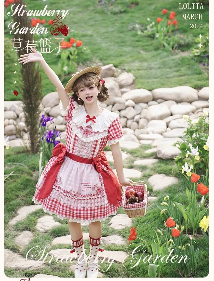 Flower and Pearl Box - Strawberry Basket - Country Lolita Dress Plaid Summer Spring Dress 35676:498000