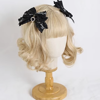 Xiaogui - Sweet Lolita Ribbon Bow Hair Clips a pair of letters black clips