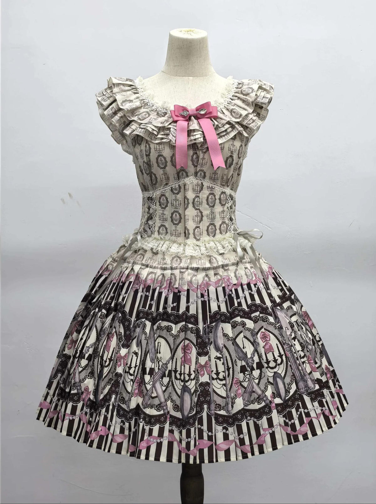 Clara Table - Dark Sweet Lolita SK & JSK Dress Set, Candelabra Tableware Print 45979:870395