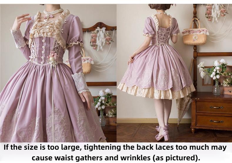 Amber Realm - Dream Strings - Embroidered Classic Lolita OP Dress, Princess Sleeves