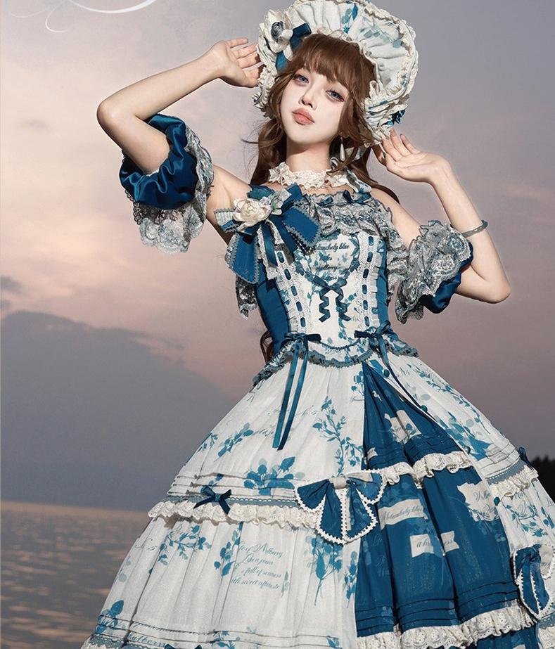 Mulberry Poetry Collection - Plus Size Lolita Printed Top & Skirt Set with Embroidery 45445:847508