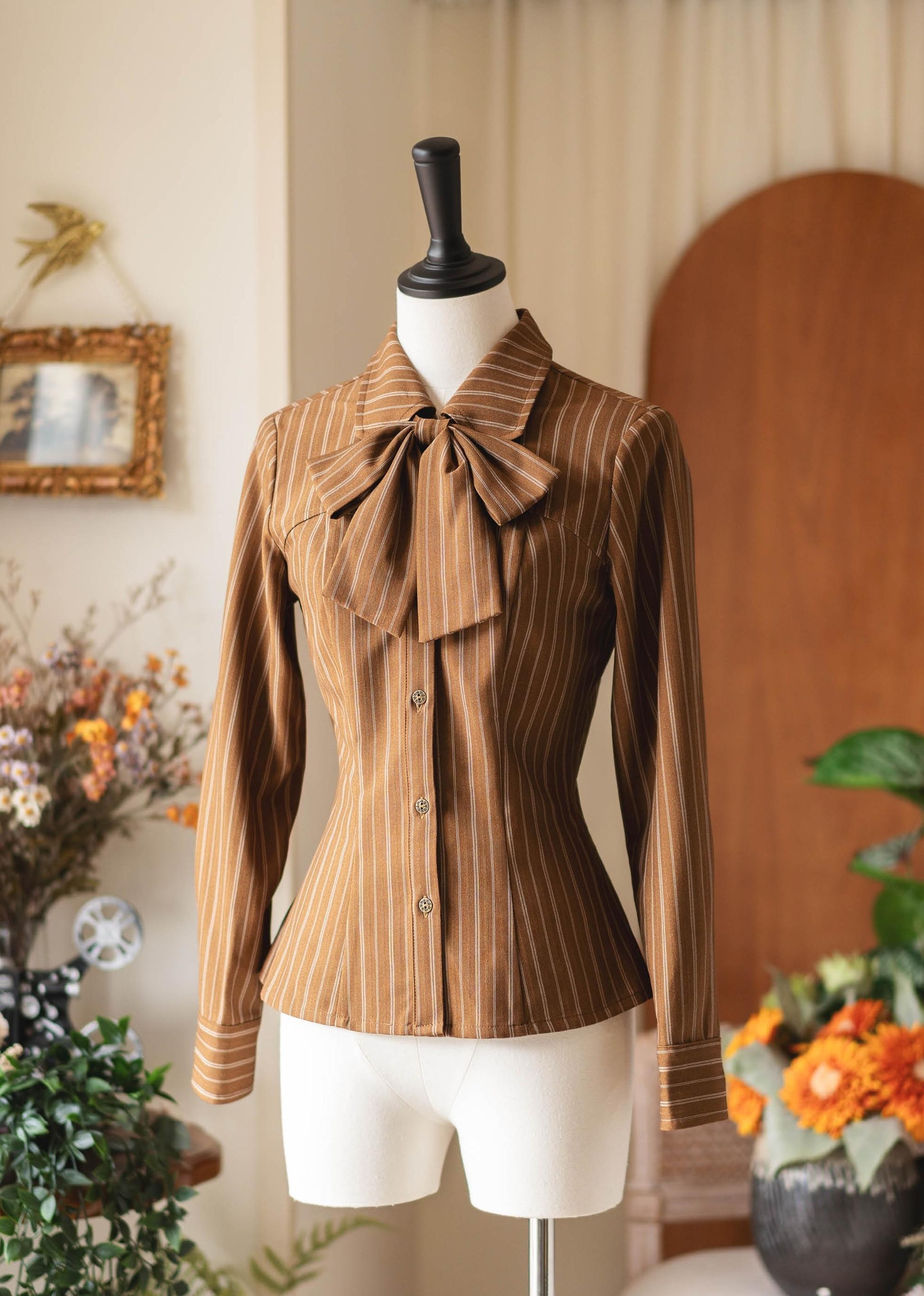 Forest Wardrobe - Forest Ode - Classic Lolita Striped Shirt, Detachable Bow Tie (2XL L M S XL) 44272:801799
