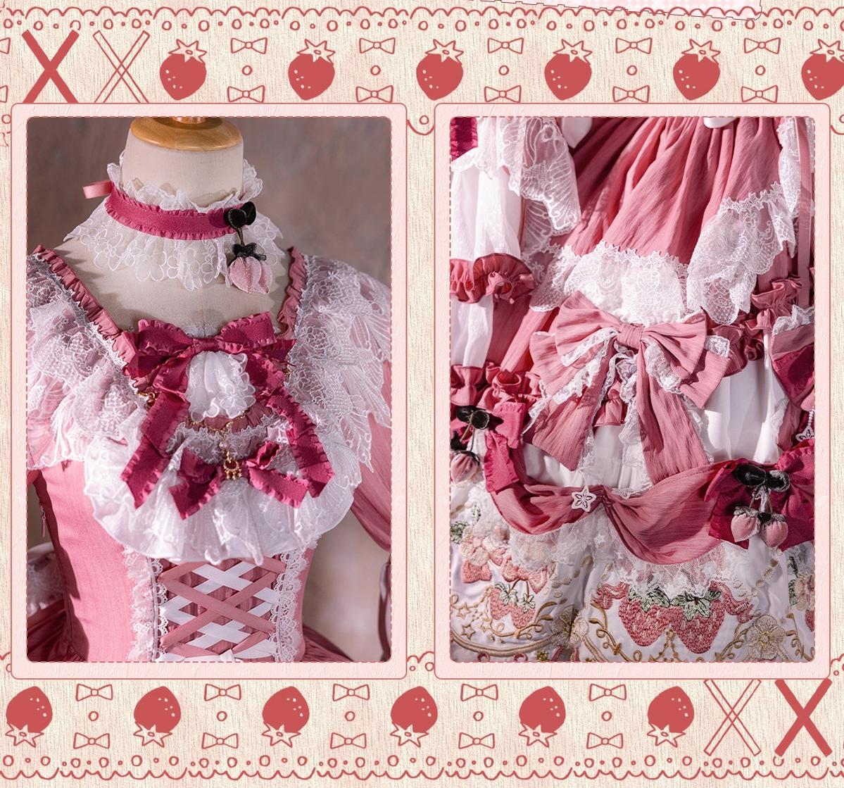 Bramble Rose - Starryberry Eden - Hime-sleeved Sweet Lolita Dress, Strawberry Embroidery 44262:801239