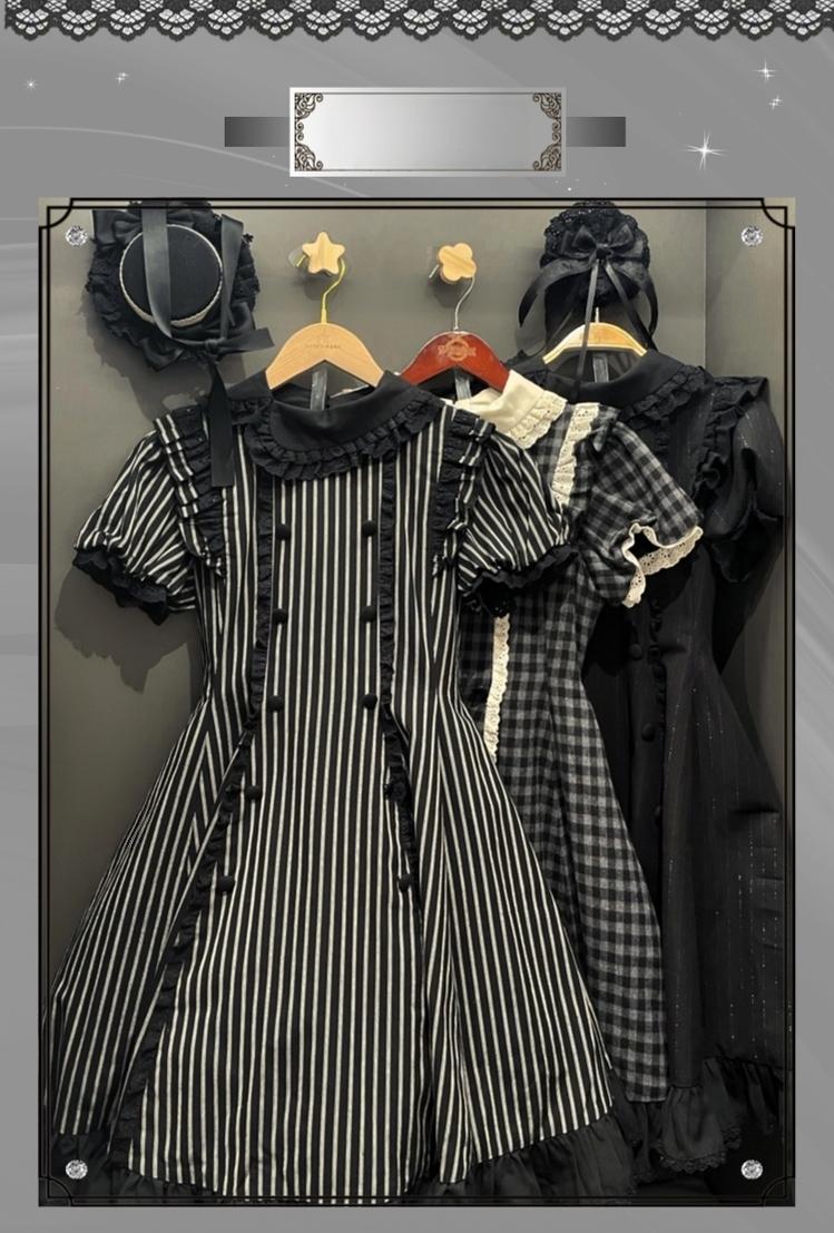 Overseas Letter - Cotton Old School Lolita OP Dress, Gingham & Stripe Patterns 45918:868200