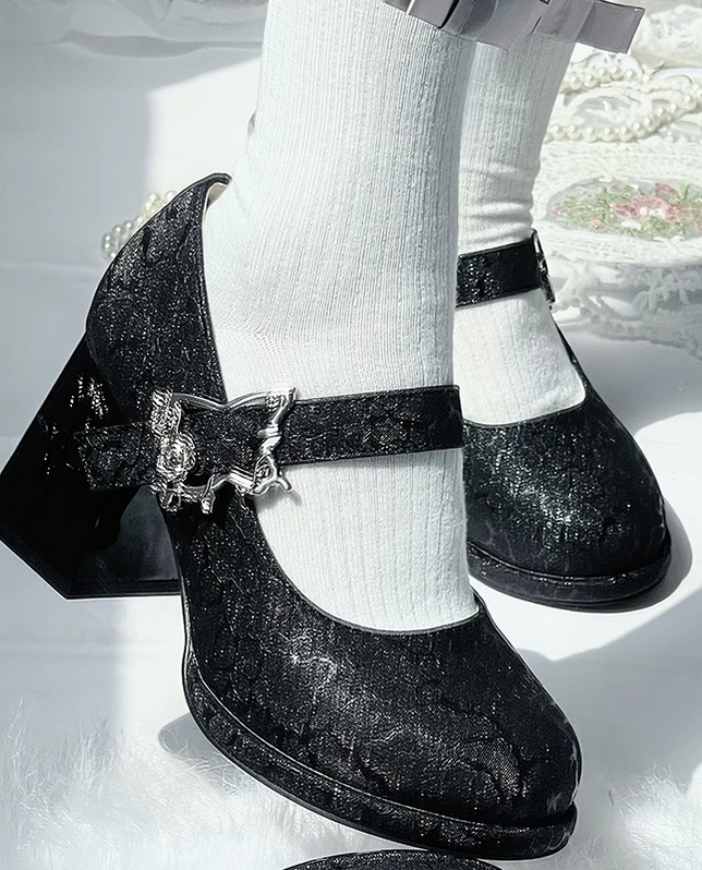 Dreamland~Wanxiang Cycle~Elegant Lolita Heel Shoes with Embossed Rose 42471:741396