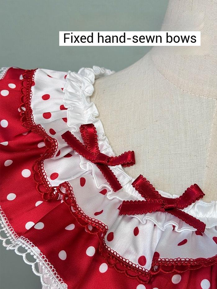 Shuang Sheng Xiao Xiong - Bite The Cake - Sweet Lolita Dress, Red & White Polka Dots