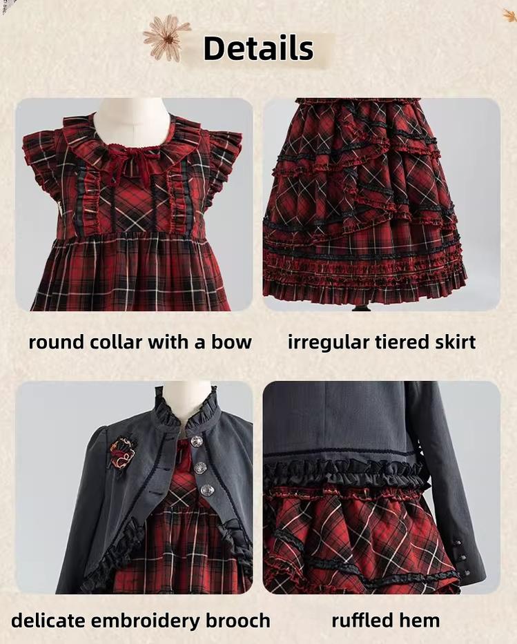 Honey Machine - Scotch Accordion - A-Line Plaid Daily Lolita JSK, Short Coat 44302:803340