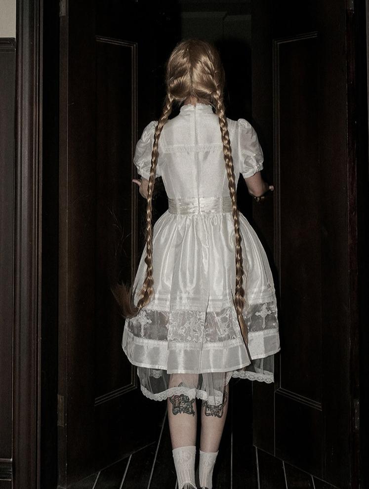 Ghost Orchid - Gothic Lolita OP Dress, Embroidered Cross