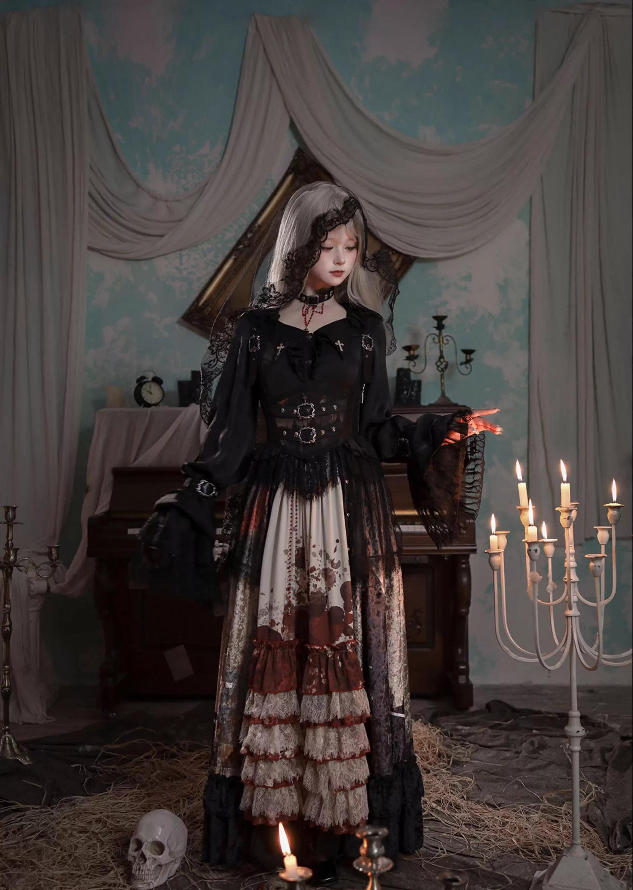 Caged Bird Hotel - Heretic Nun - Halloween Gothic Lolita JSK Dress & Blouse Set