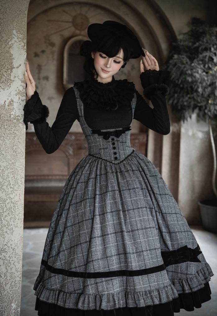 With PUJI - Yesterday's Epistle - Winter Classic Lolita Plaid Dress Set, Fishbone Waist 44227:800116